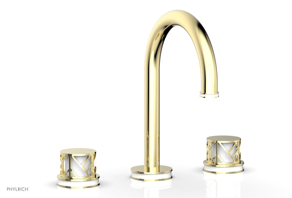 9-7/8" - Satin Gold - JOLIE Widespread Faucet - Round Handles with "White" Accents 222-01 by Phylrich - New York Hardware