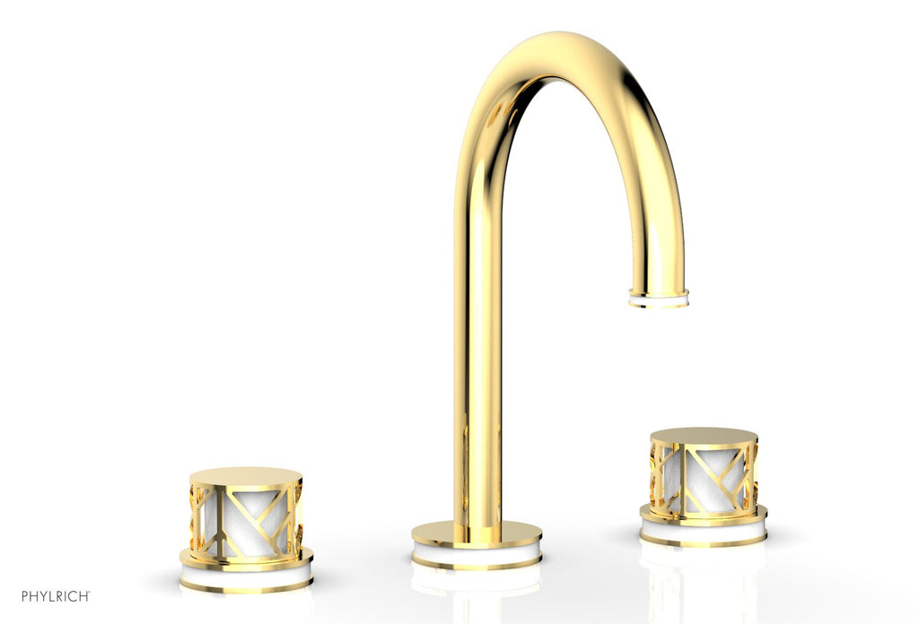 9-7/8" - Burnished Gold - JOLIE Widespread Faucet - Round Handles with "White" Accents 222-01 by Phylrich - New York Hardware