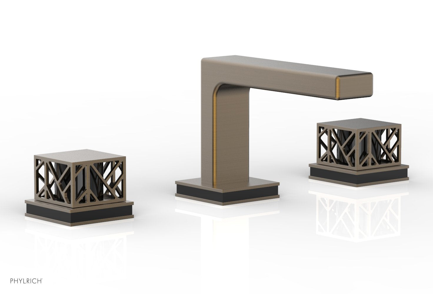 1-1/8" - Old English Brass - JOLIE Widespread Faucet - Square Handles with "Black" Accents 222-02 by Phylrich - New York Hardware