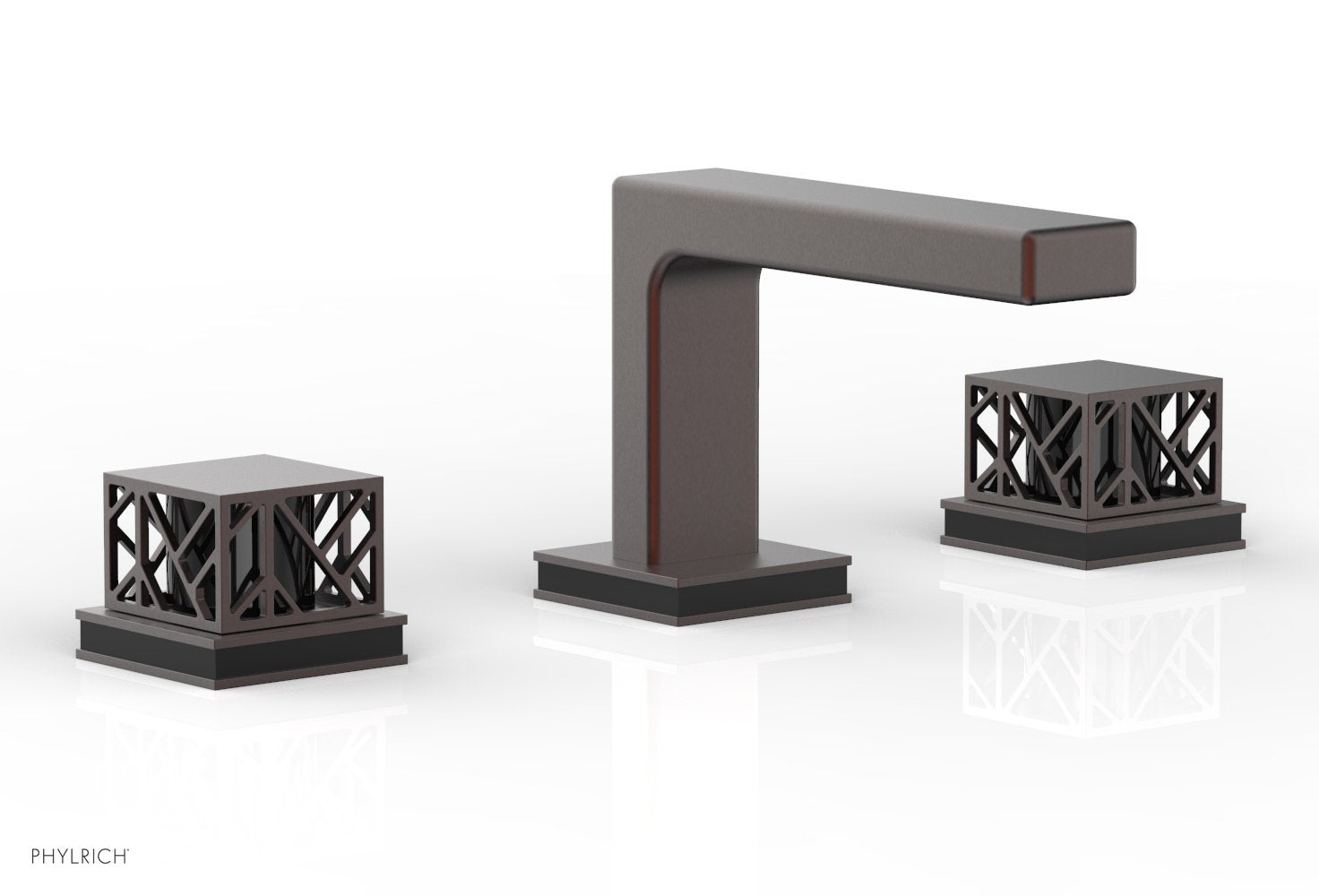 1-1/8" - Weathered Copper - JOLIE Widespread Faucet - Square Handles with "Black" Accents 222-02 by Phylrich - New York Hardware