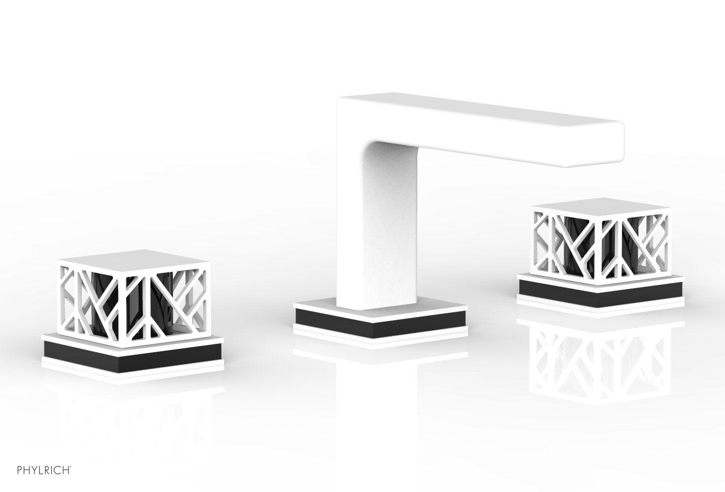 1-1/8" - Satin White - JOLIE Widespread Faucet - Square Handles with "Black" Accents 222-02 by Phylrich - New York Hardware