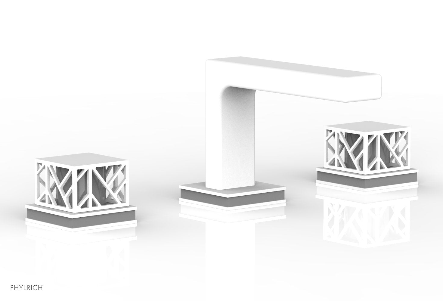 1-1/8" - Satin White - JOLIE Widespread Faucet - Square Handles with "Grey" Accents 222-02 by Phylrich - New York Hardware