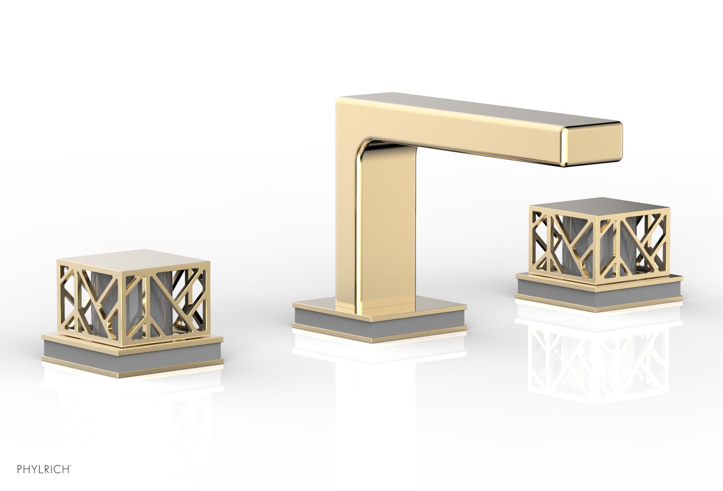 1-1/8" - Polished Gold - JOLIE Widespread Faucet - Square Handles with "Grey" Accents 222-02 by Phylrich - New York Hardware