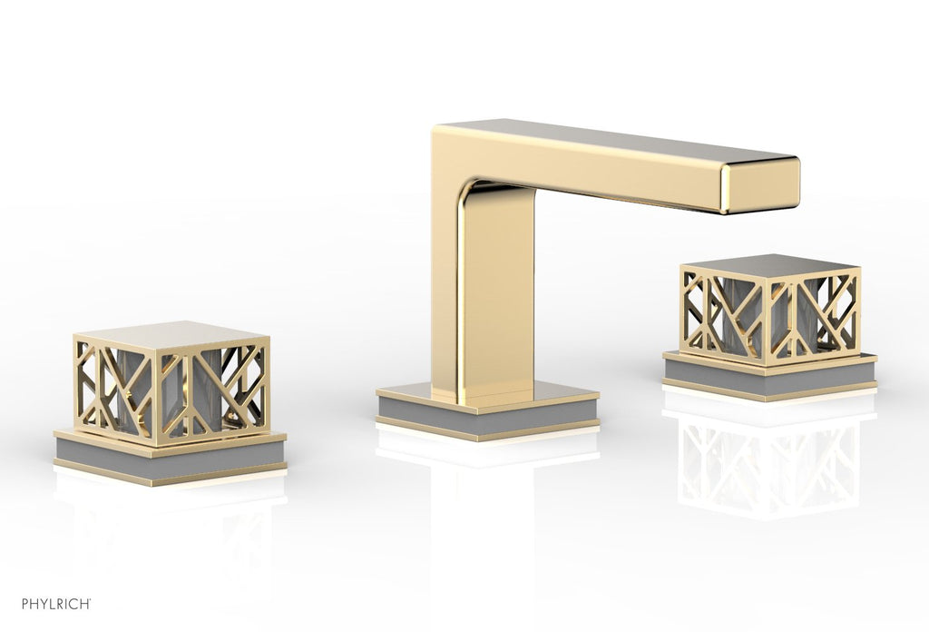 1-1/8" - Polished Gold - JOLIE Widespread Faucet - Square Handles with "Grey" Accents 222-02 by Phylrich - New York Hardware