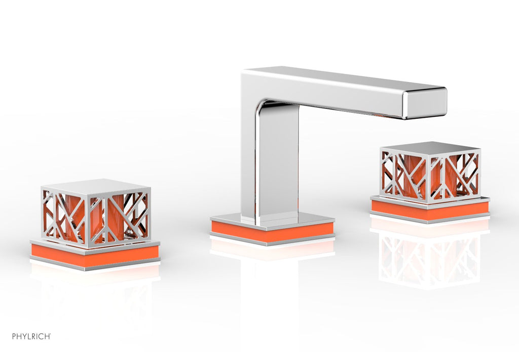 1-1/8" - Satin Brass - JOLIE Widespread Faucet - Square Handles with "Orange" Accents 222-02 by Phylrich - New York Hardware