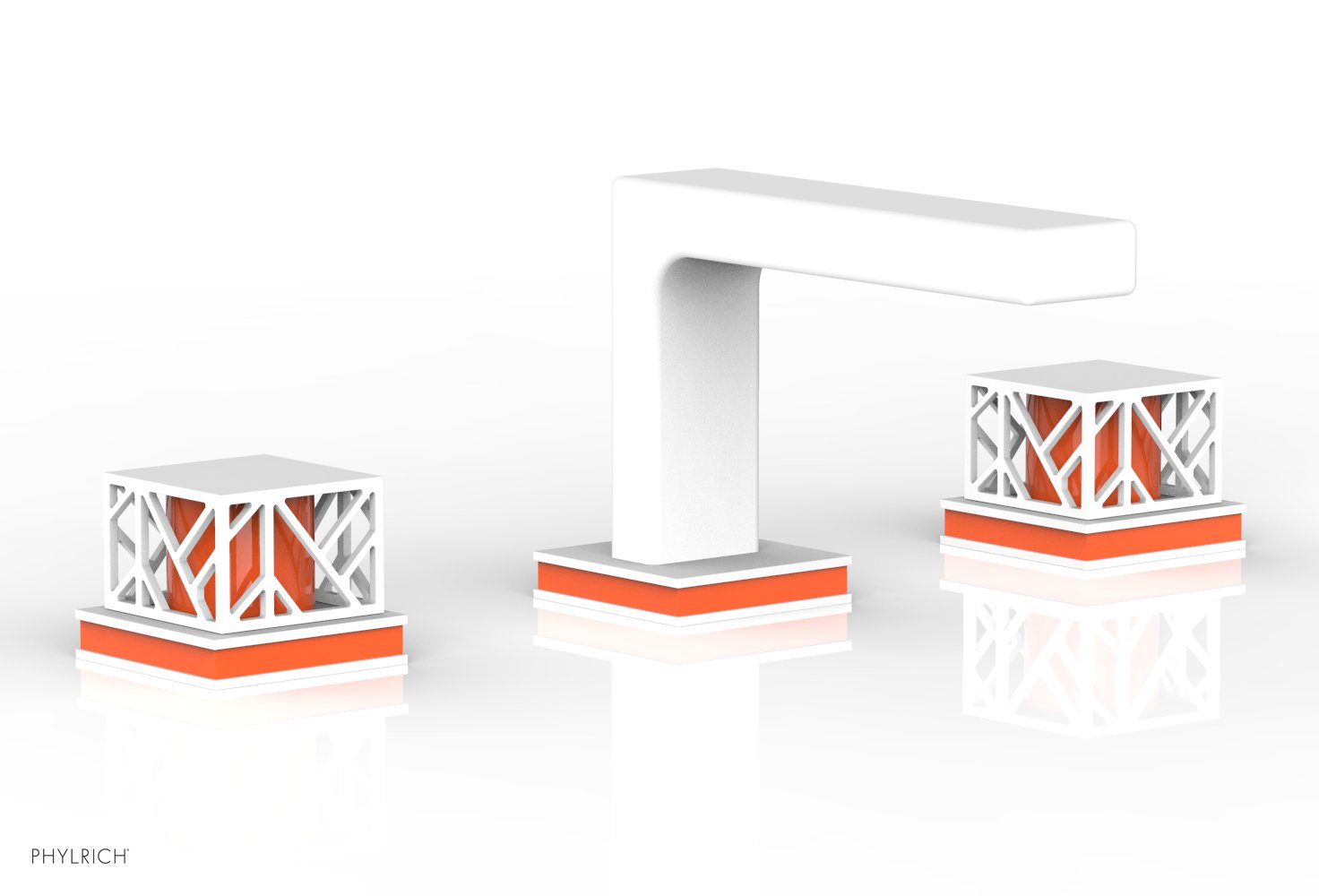 1-1/8" - Satin White - JOLIE Widespread Faucet - Square Handles with "Orange" Accents 222-02 by Phylrich - New York Hardware