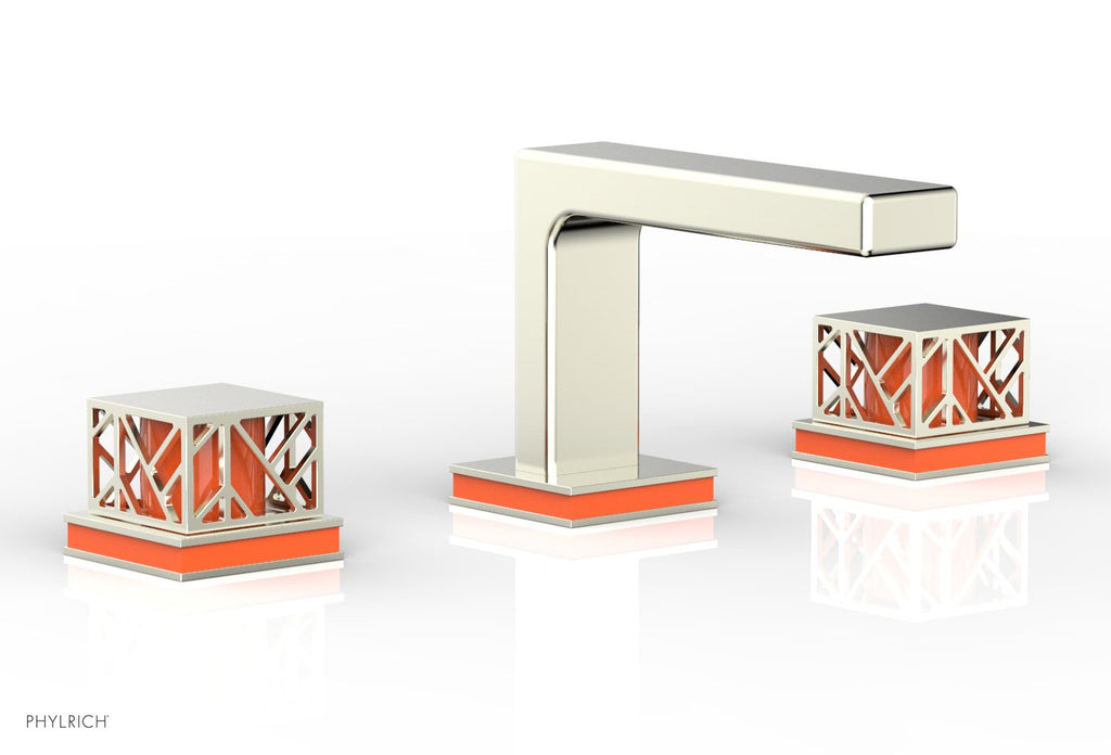 1-1/8" - Polished Brass - JOLIE Widespread Faucet - Square Handles with "Orange" Accents 222-02 by Phylrich - New York Hardware