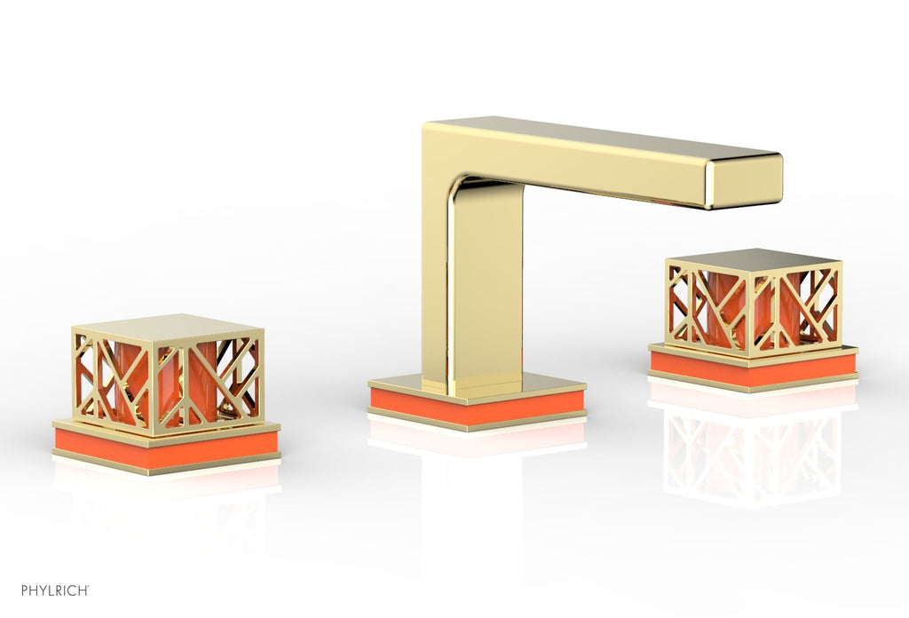1-1/8" - French Brass - JOLIE Widespread Faucet - Square Handles with "Orange" Accents 222-02 by Phylrich - New York Hardware
