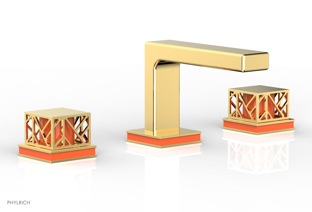 1-1/8" - Satin Gold - JOLIE Widespread Faucet - Square Handles with "Orange" Accents 222-02 by Phylrich - New York Hardware