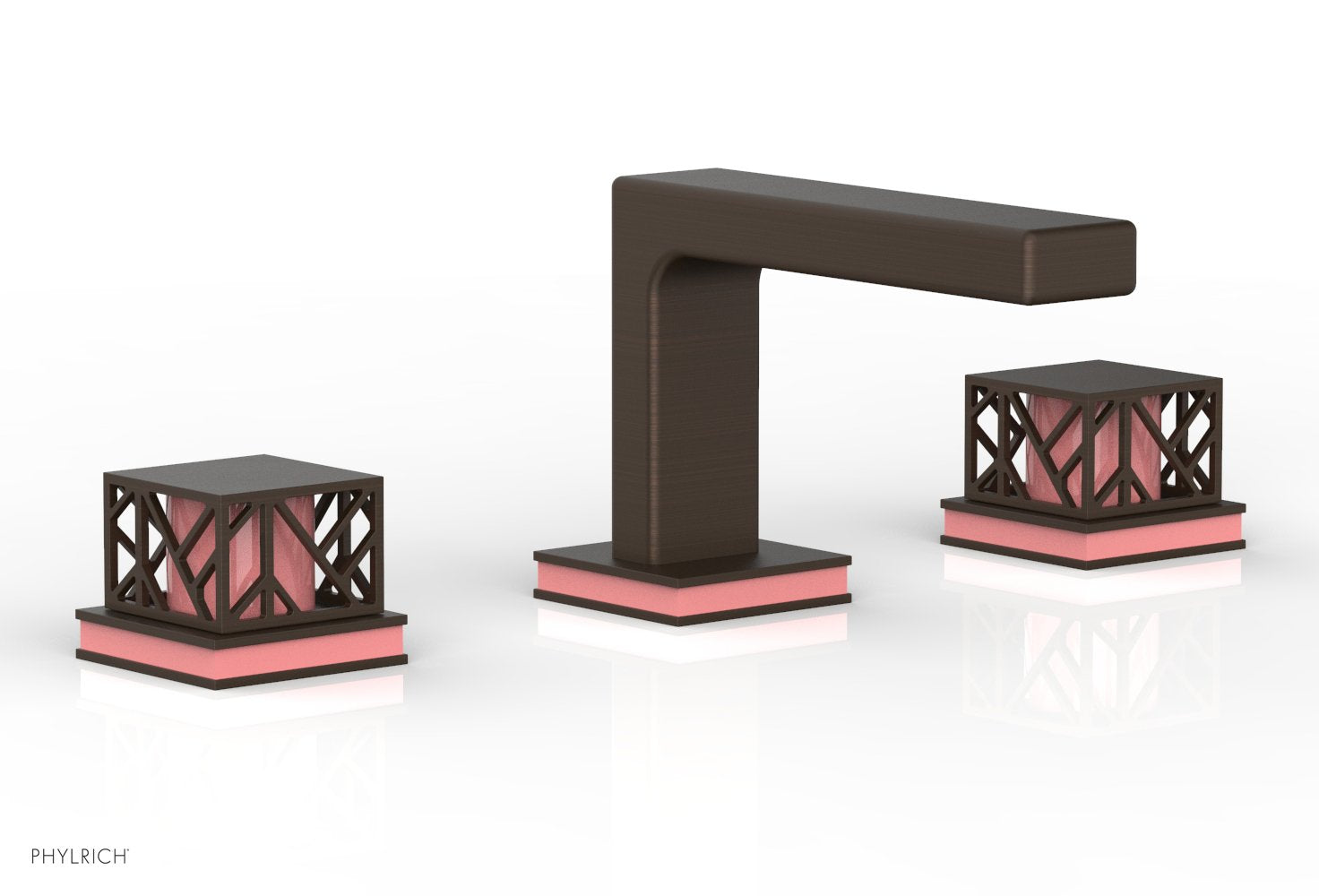 1-1/8" - Antique Bronze - JOLIE Widespread Faucet - Square Handles with "Pink" Accents 222-02 by Phylrich - New York Hardware