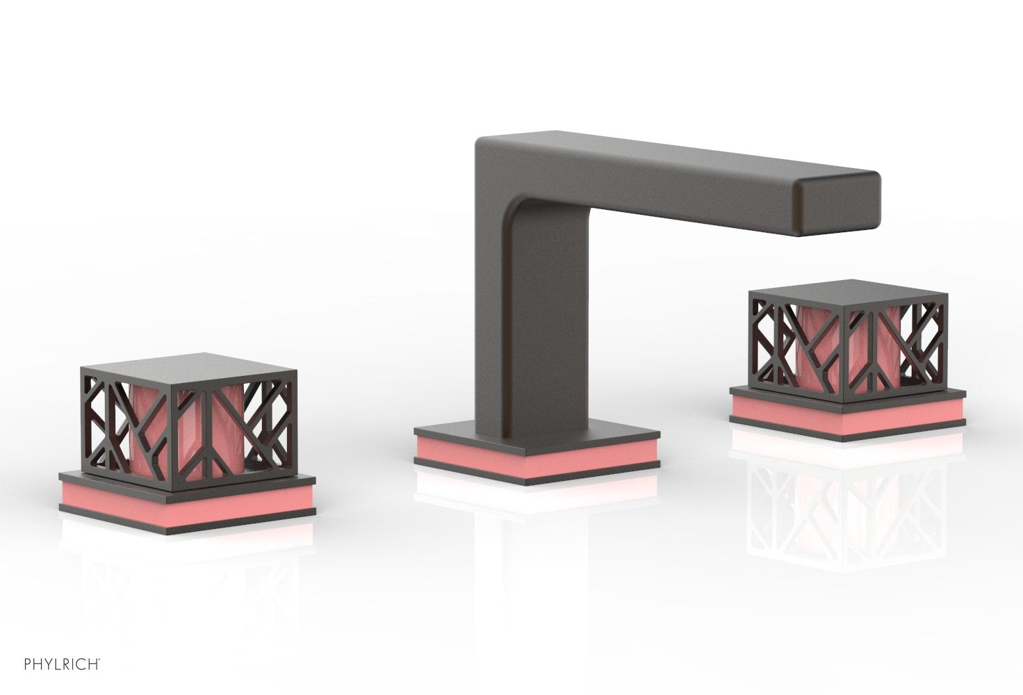 1-1/8" - Oil Rubbed Bronze - JOLIE Widespread Faucet - Square Handles with "Pink" Accents 222-02 by Phylrich - New York Hardware