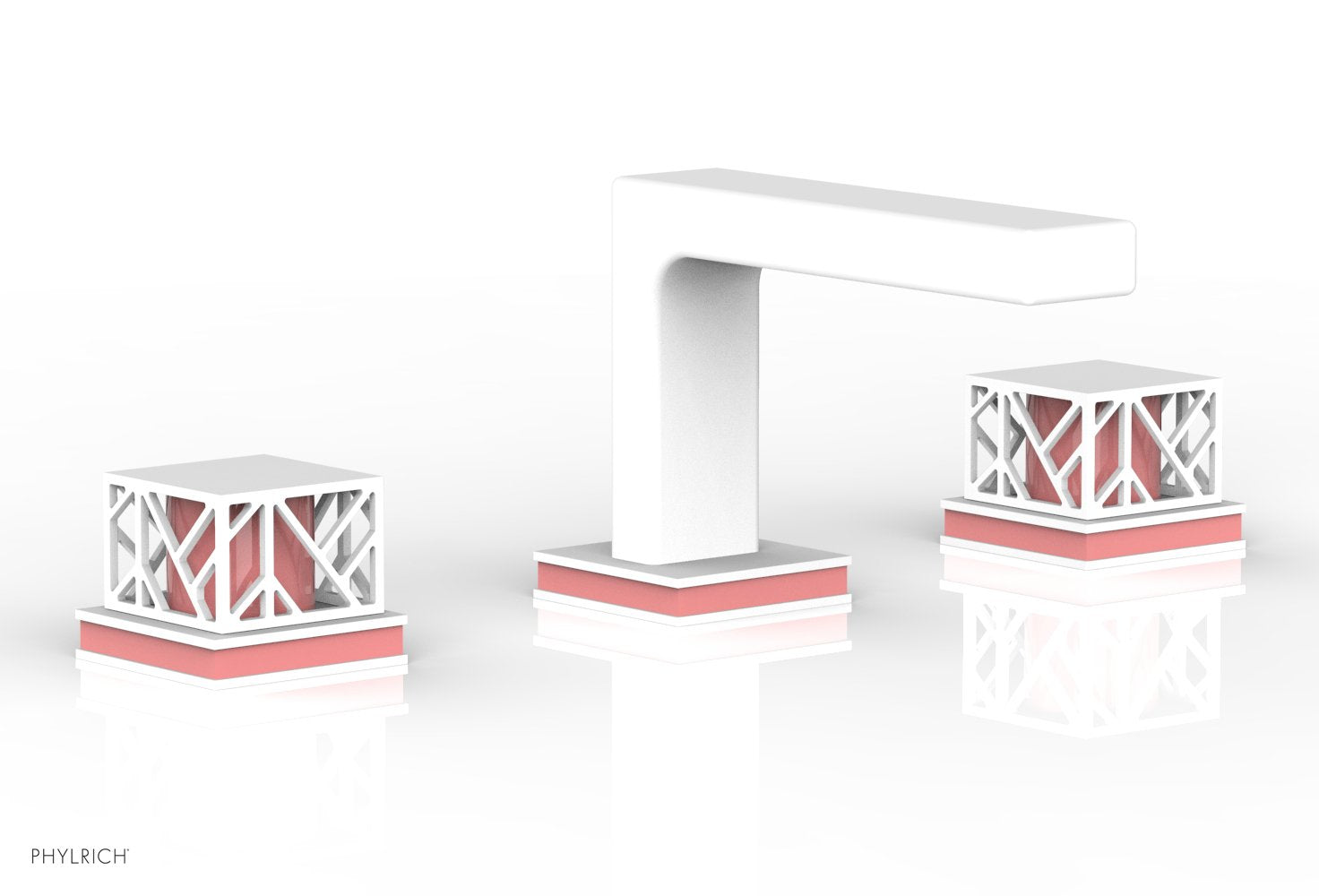 1-1/8" - Satin White - JOLIE Widespread Faucet - Square Handles with "Pink" Accents 222-02 by Phylrich - New York Hardware