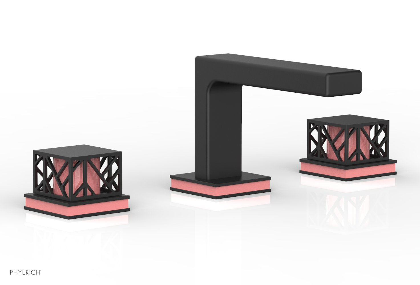 1-1/8" - Satin Nickel - JOLIE Widespread Faucet - Square Handles with "Pink" Accents 222-02 by Phylrich - New York Hardware