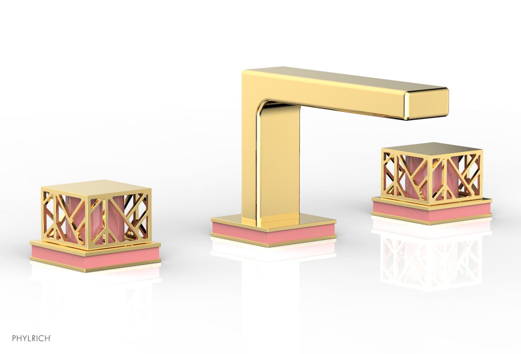 1-1/8" - Satin Gold - JOLIE Widespread Faucet - Square Handles with "Pink" Accents 222-02 by Phylrich - New York Hardware