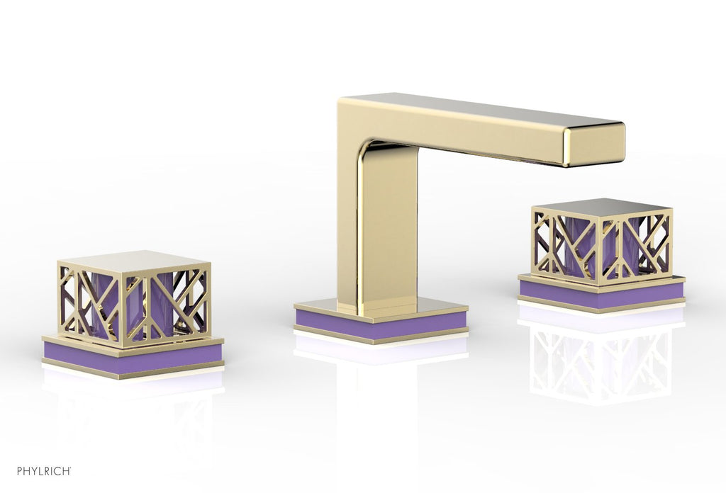 1-1/8" - Old English Brass - JOLIE Widespread Faucet - Square Handles with "Purple" Accents 222-02 by Phylrich - New York Hardware