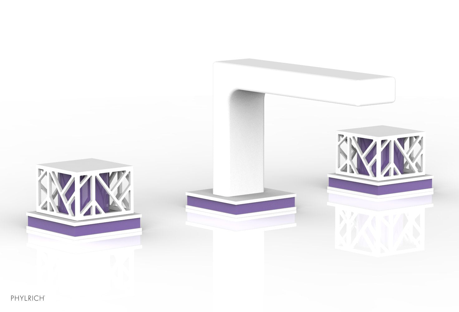 1-1/8" - Satin White - JOLIE Widespread Faucet - Square Handles with "Purple" Accents 222-02 by Phylrich - New York Hardware