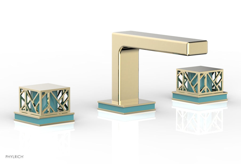 1-1/8" - Satin Brass - JOLIE Widespread Faucet - Square Handles with "Turquoise" Accents 222-02 by Phylrich - New York Hardware