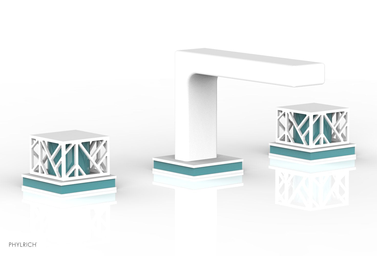 1-1/8" - Satin White - JOLIE Widespread Faucet - Square Handles with "Turquoise" Accents 222-02 by Phylrich - New York Hardware