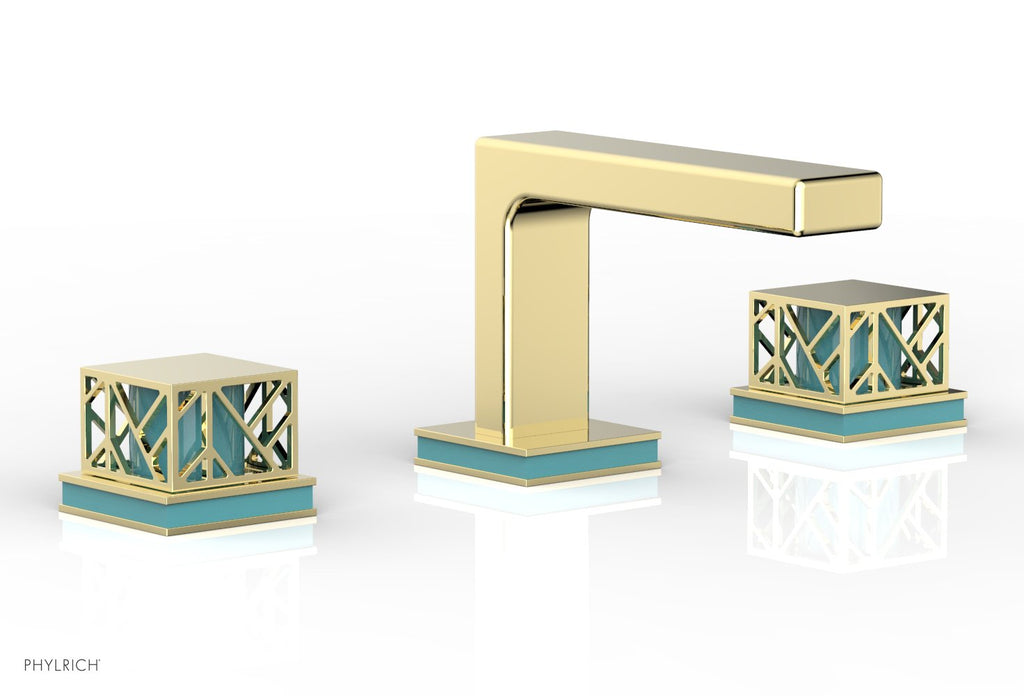1-1/8" - Polished Gold - JOLIE Widespread Faucet - Square Handles with "Turquoise" Accents 222-02 by Phylrich - New York Hardware