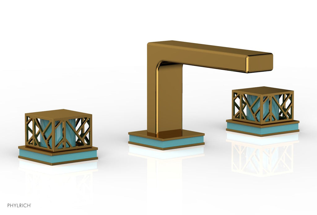 1-1/8" - Satin Gold - JOLIE Widespread Faucet - Square Handles with "Turquoise" Accents 222-02 by Phylrich - New York Hardware