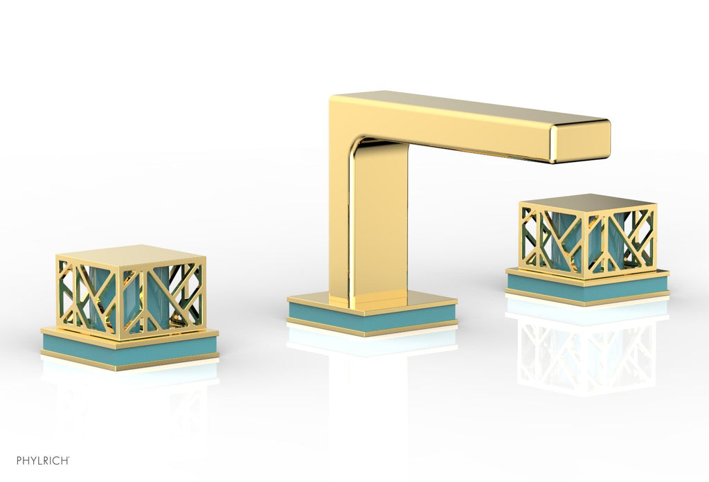 1-1/8" - Burnished Gold - JOLIE Widespread Faucet - Square Handles with "Turquoise" Accents 222-02 by Phylrich - New York Hardware