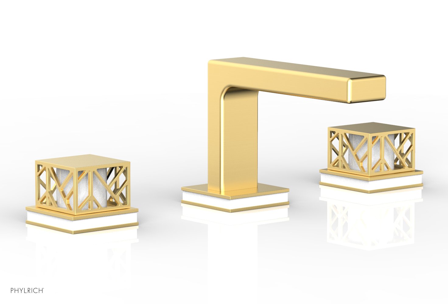 1-1/8" - Burnished Nickel - JOLIE Widespread Faucet - Square Handles with "Gloss White" Accents 222-02 by Phylrich - New York Hardware