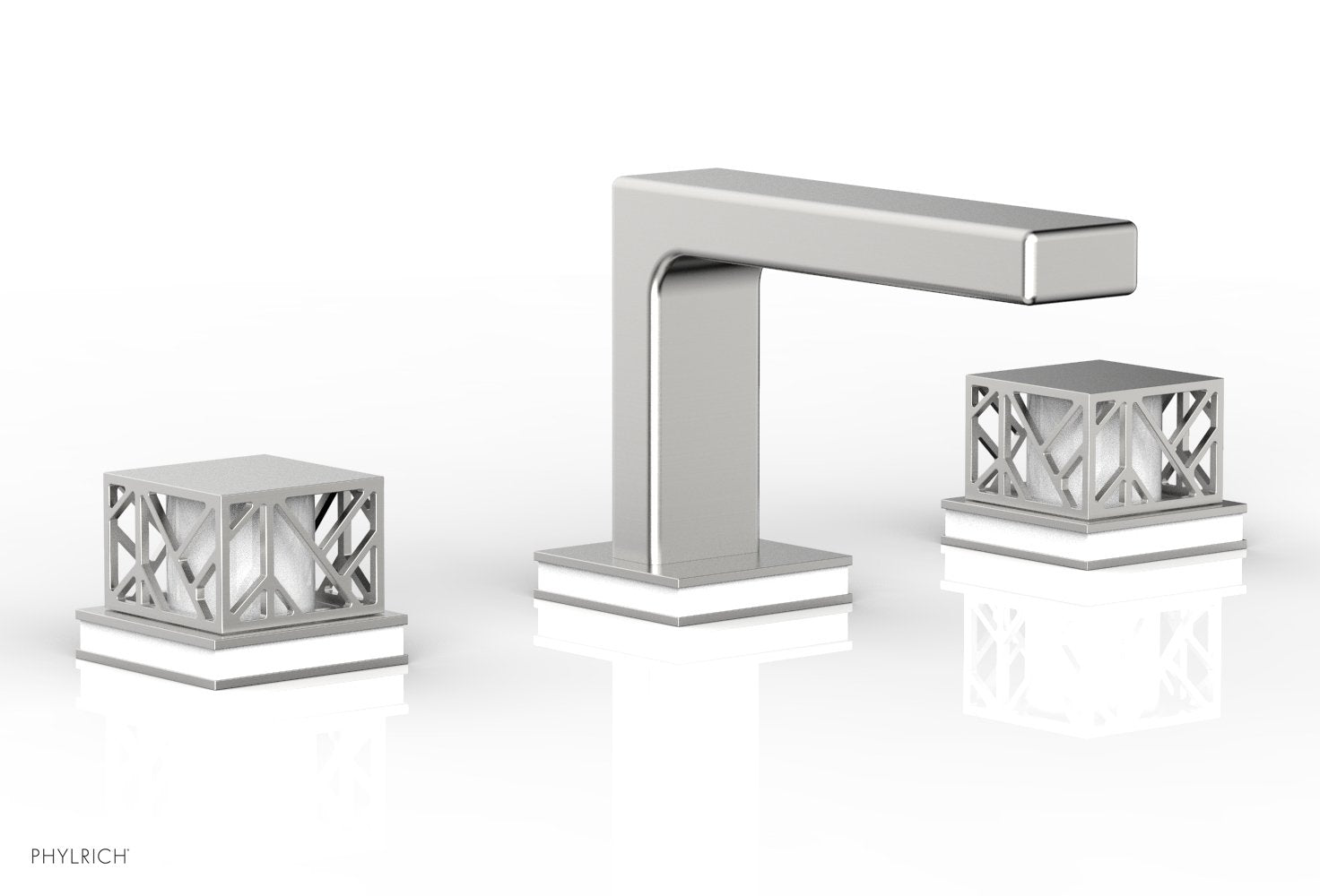 1-1/8" - Polished Brass Uncoated - JOLIE Widespread Faucet - Square Handles with "Gloss White" Accents 222-02 by Phylrich - New York Hardware