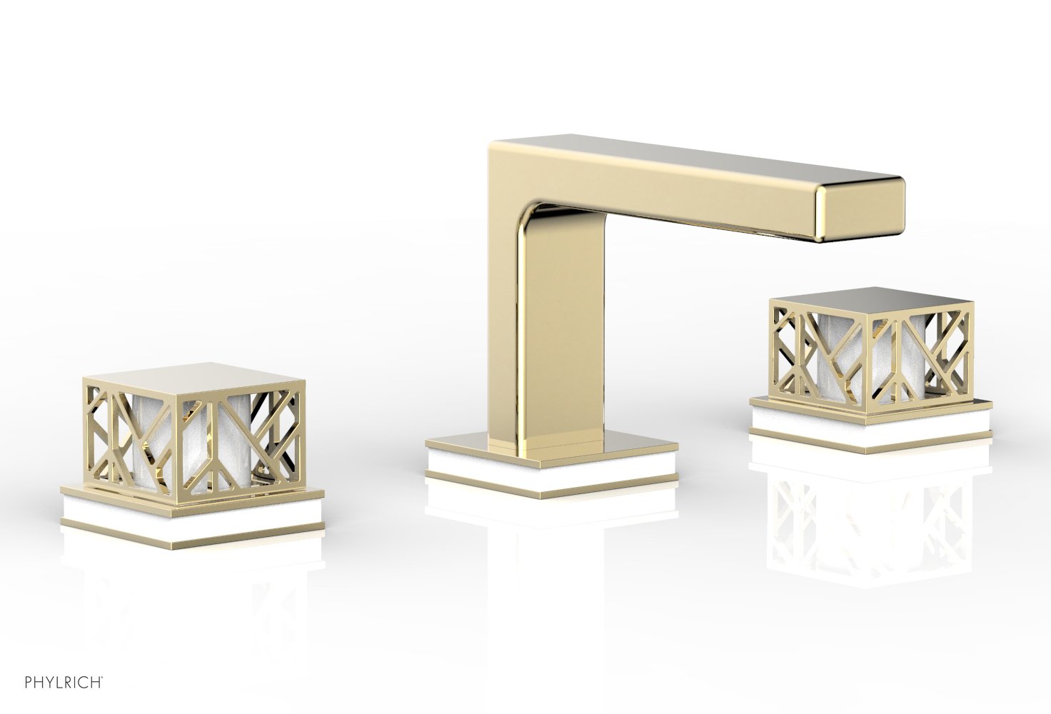 1-1/8" - Antique Brass - JOLIE Widespread Faucet - Square Handles with "Gloss White" Accents 222-02 by Phylrich - New York Hardware