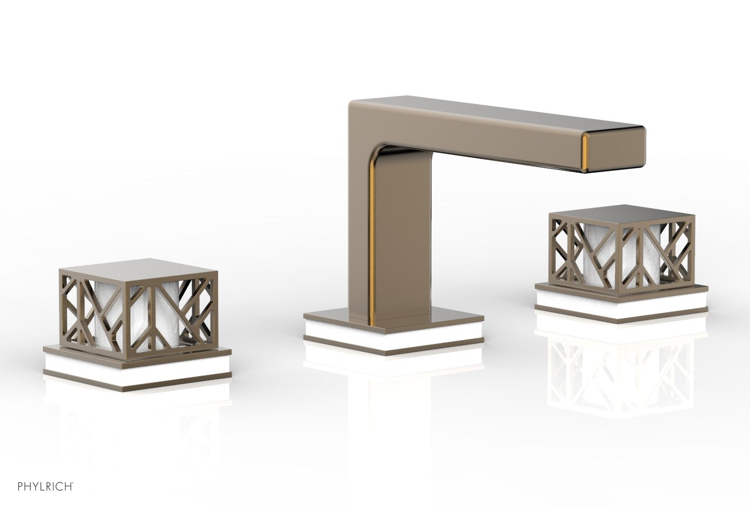 1-1/8" - Polished Nickel - JOLIE Widespread Faucet - Square Handles with "Gloss White" Accents 222-02 by Phylrich - New York Hardware