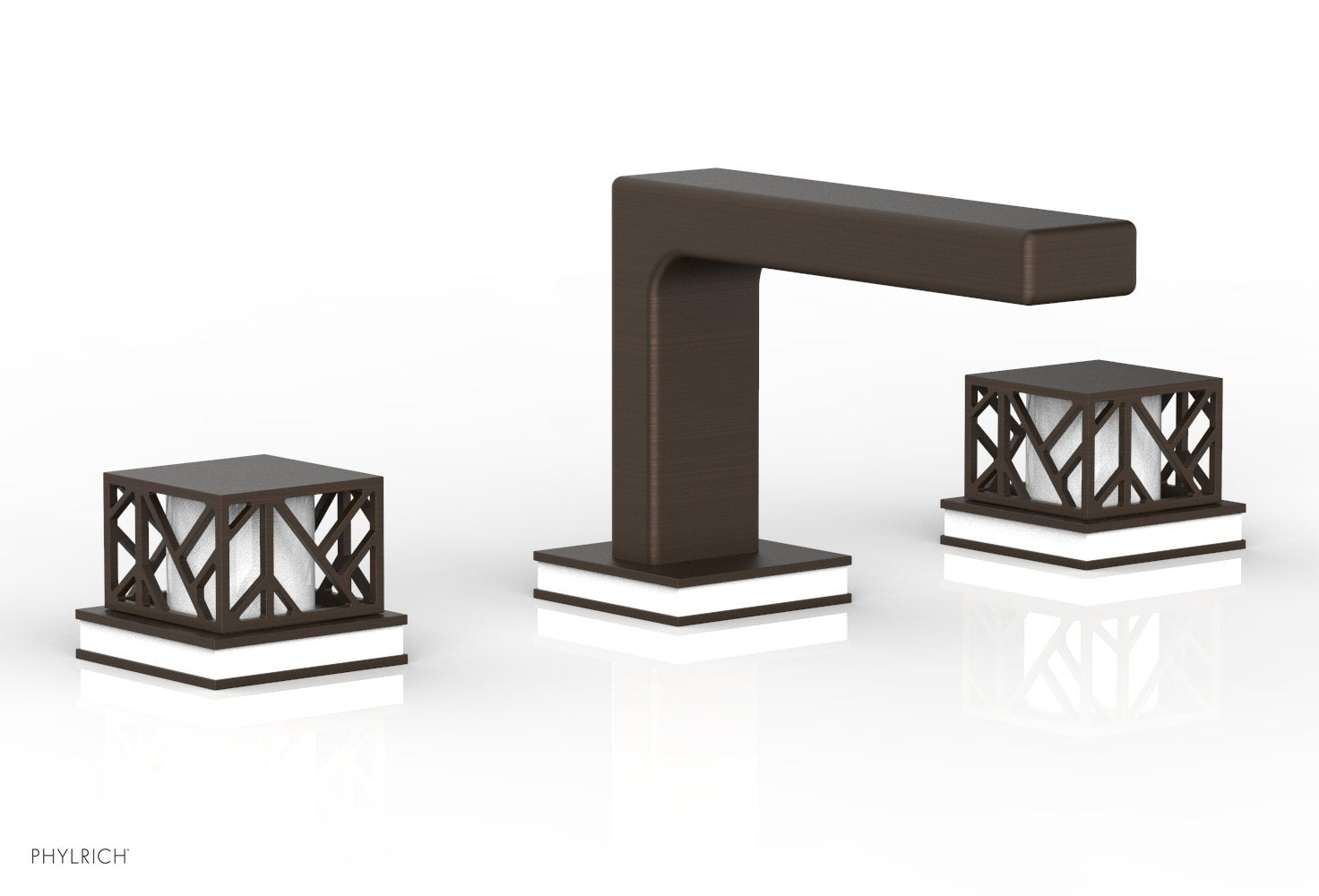 1-1/8" - Oil Rubbed Bronze - JOLIE Widespread Faucet - Square Handles with "Gloss White" Accents 222-02 by Phylrich - New York Hardware