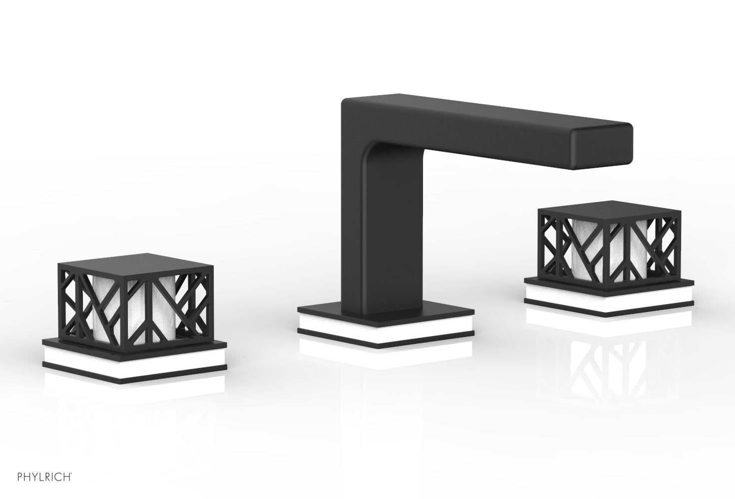 1-1/8" - French Brass - JOLIE Widespread Faucet - Square Handles with "Gloss White" Accents 222-02 by Phylrich - New York Hardware