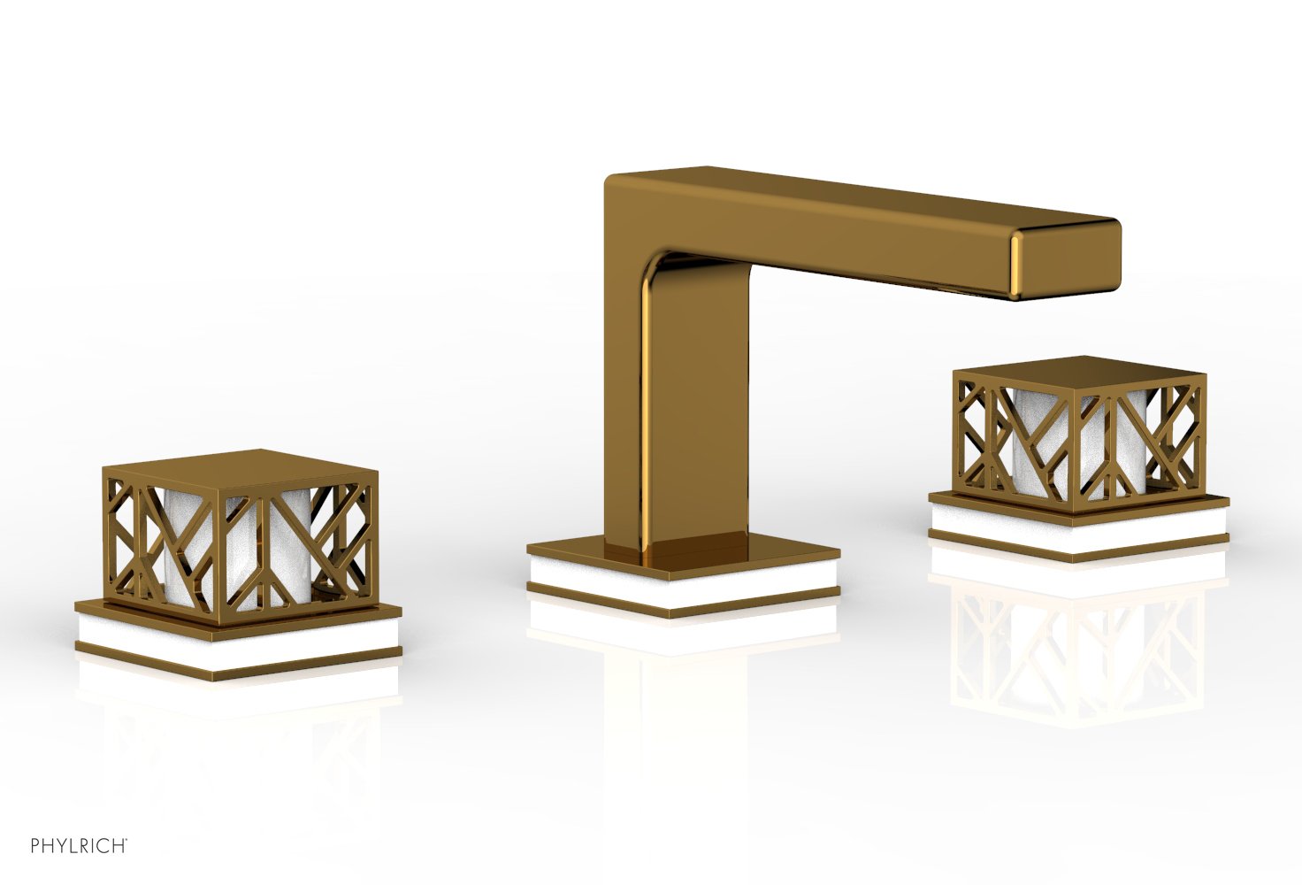 1-1/8" - Burnished Gold - JOLIE Widespread Faucet - Square Handles with "Gloss White" Accents 222-02 by Phylrich - New York Hardware