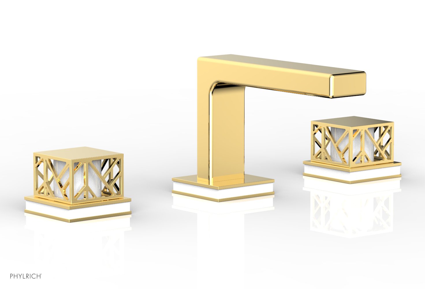 1-1/8" - Satin Chrome - JOLIE Widespread Faucet - Square Handles with "Gloss White" Accents 222-02 by Phylrich - New York Hardware