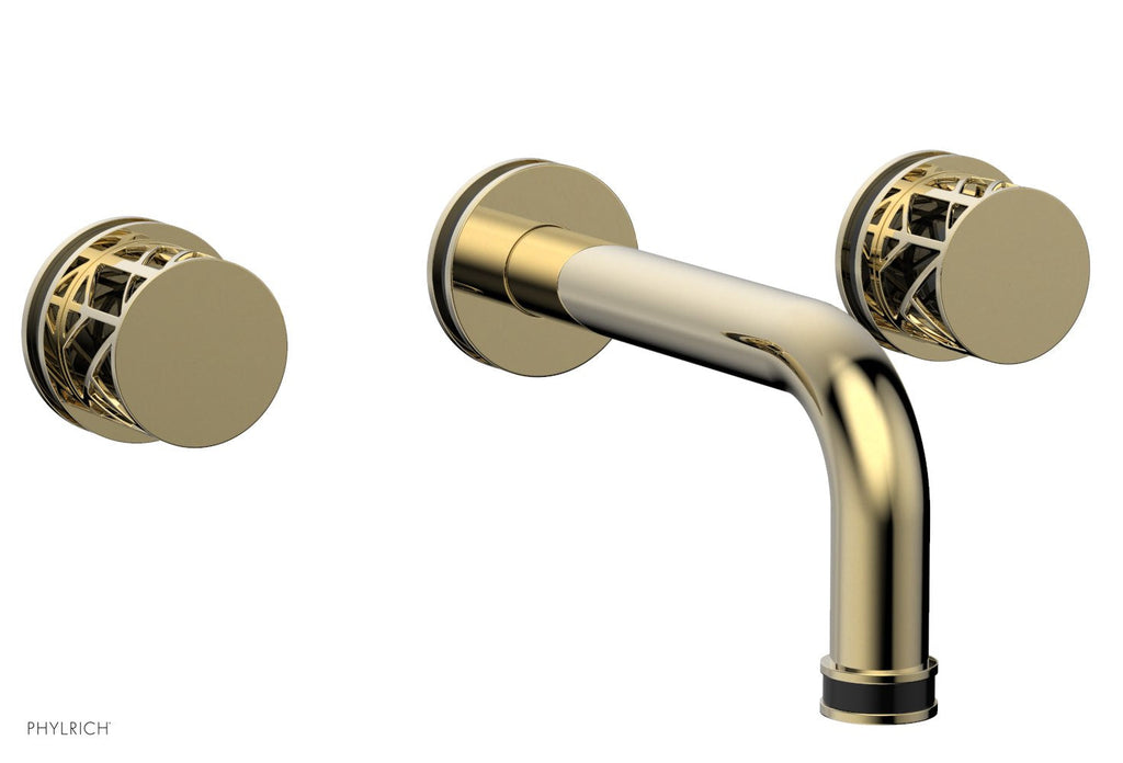 1-1/8" - Polished Brass Uncoated - JOLIE Wall Lavatory Set - Round Handles with "Black" Accents 222-11 by Phylrich - New York Hardware
