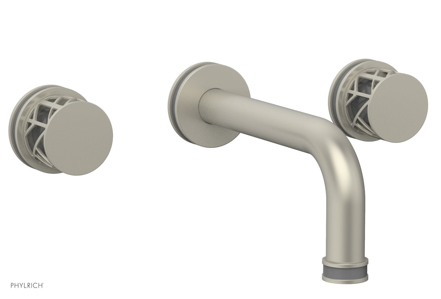 1-1/8" - Burnished Nickel - JOLIE Wall Lavatory Set - Round Handles with "Grey" Accents 222-11 by Phylrich - New York Hardware