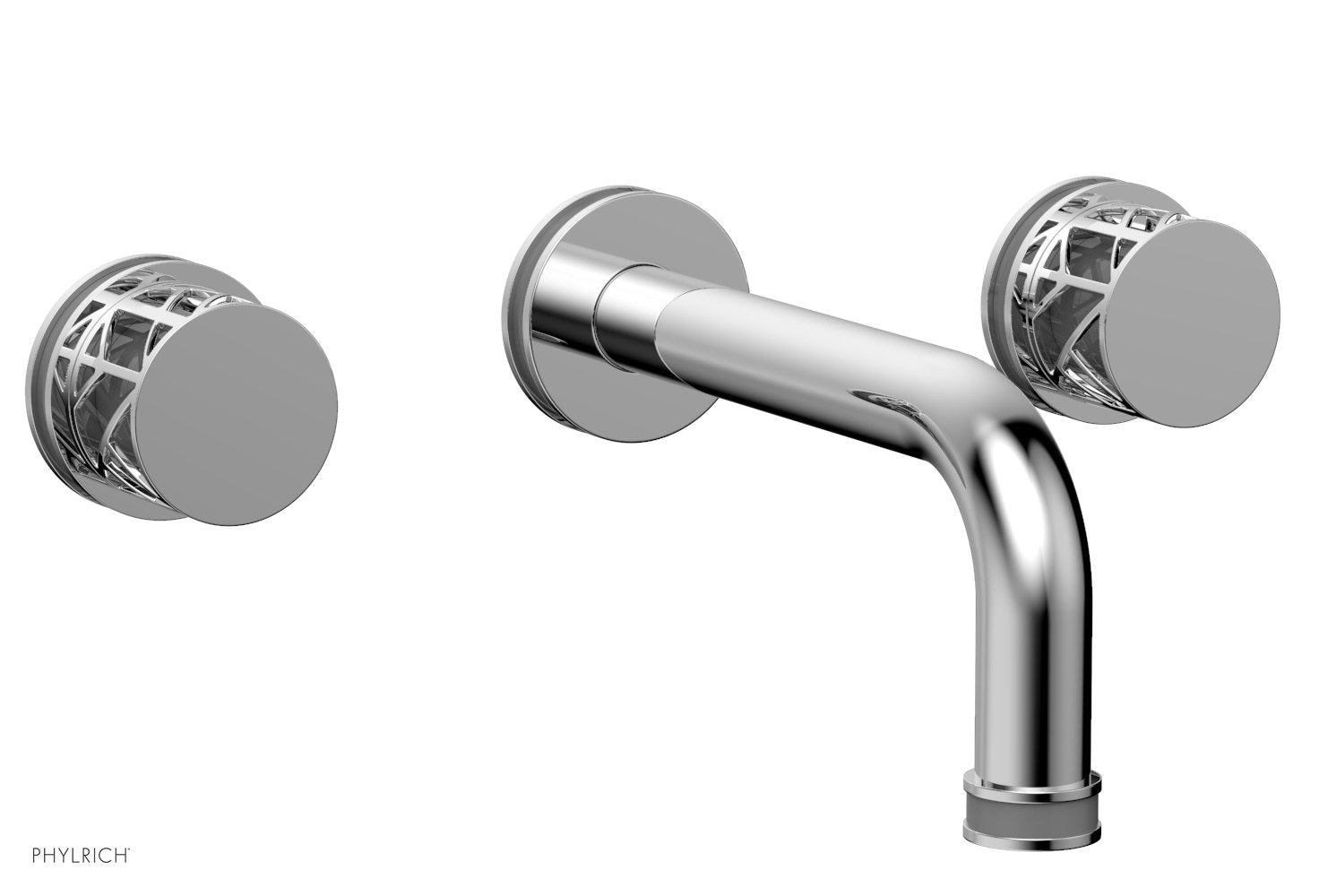 1-1/8" - Satin Brass - JOLIE Wall Lavatory Set - Round Handles with "Grey" Accents 222-11 by Phylrich - New York Hardware
