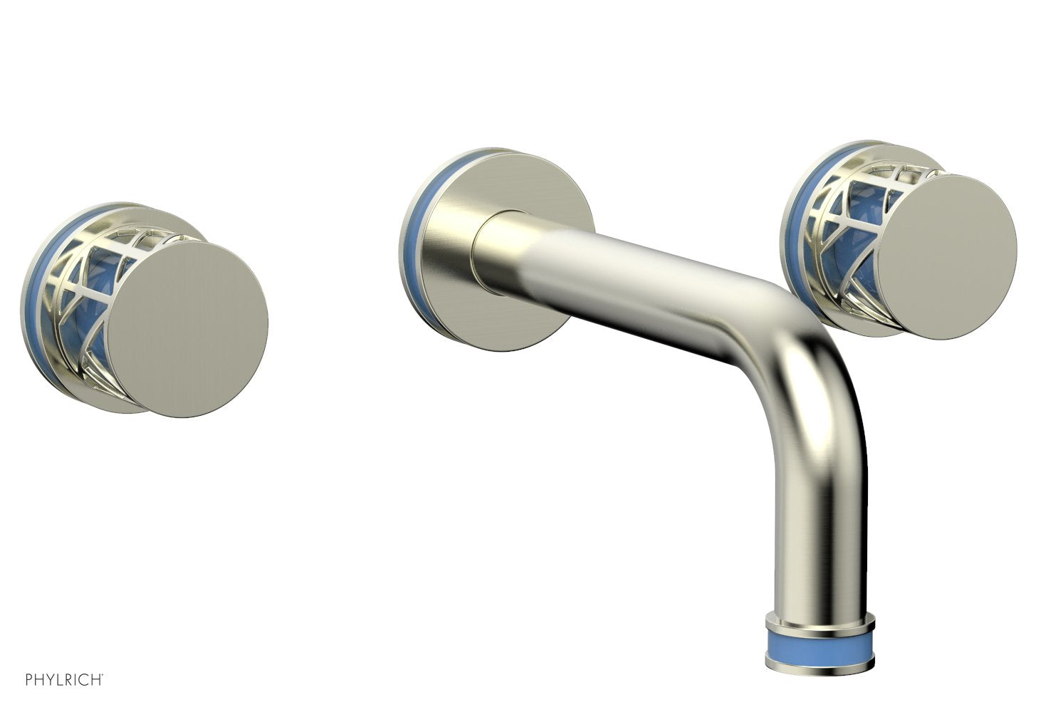 1-1/8" - Polished Brass - JOLIE Wall Lavatory Set - Round Handles with "Light Blue" Accents 222-11 by Phylrich - New York Hardware