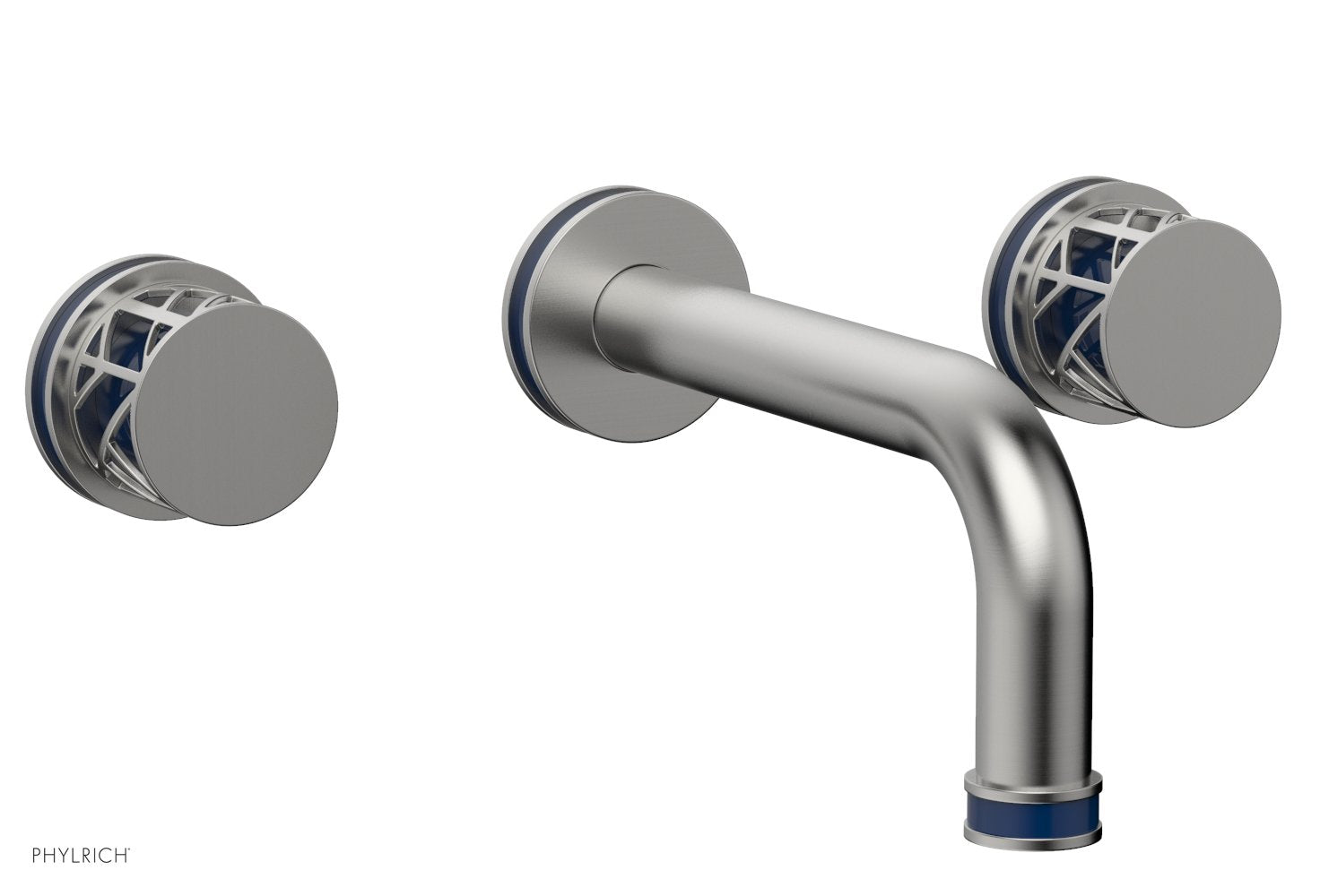 1-1/8" - Satin Chrome - JOLIE Wall Lavatory Set - Round Handles with "Navy blue" Accents 222-11 by Phylrich - New York Hardware