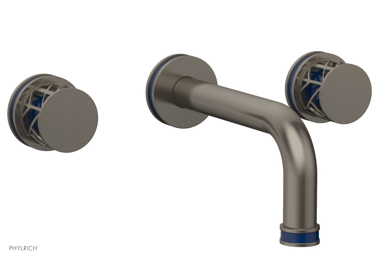 1-1/8" - Pewter - JOLIE Wall Lavatory Set - Round Handles with "Navy blue" Accents 222-11 by Phylrich - New York Hardware