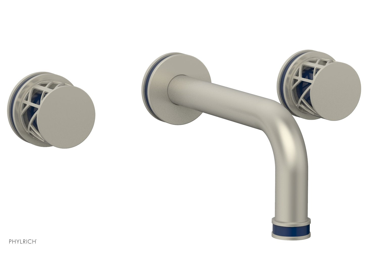 1-1/8" - Burnished Nickel - JOLIE Wall Lavatory Set - Round Handles with "Navy blue" Accents 222-11 by Phylrich - New York Hardware