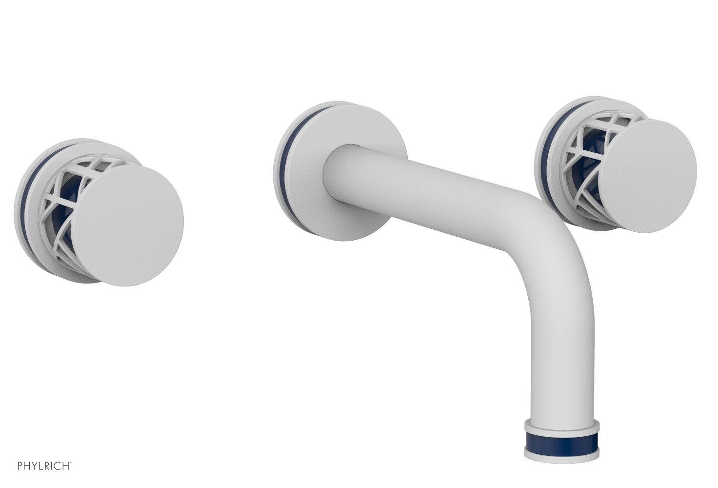 1-1/8" - Satin White - JOLIE Wall Lavatory Set - Round Handles with "Navy blue" Accents 222-11 by Phylrich - New York Hardware