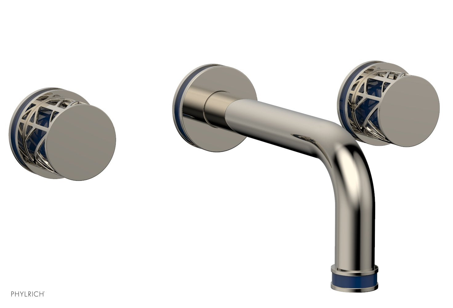 1-1/8" - Polished Nickel - JOLIE Wall Lavatory Set - Round Handles with "Navy blue" Accents 222-11 by Phylrich - New York Hardware