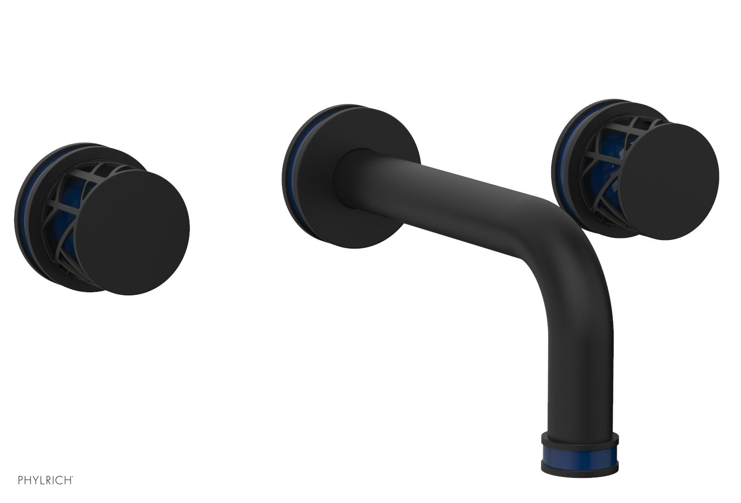 1-1/8" - Matte Black - JOLIE Wall Lavatory Set - Round Handles with "Navy blue" Accents 222-11 by Phylrich - New York Hardware