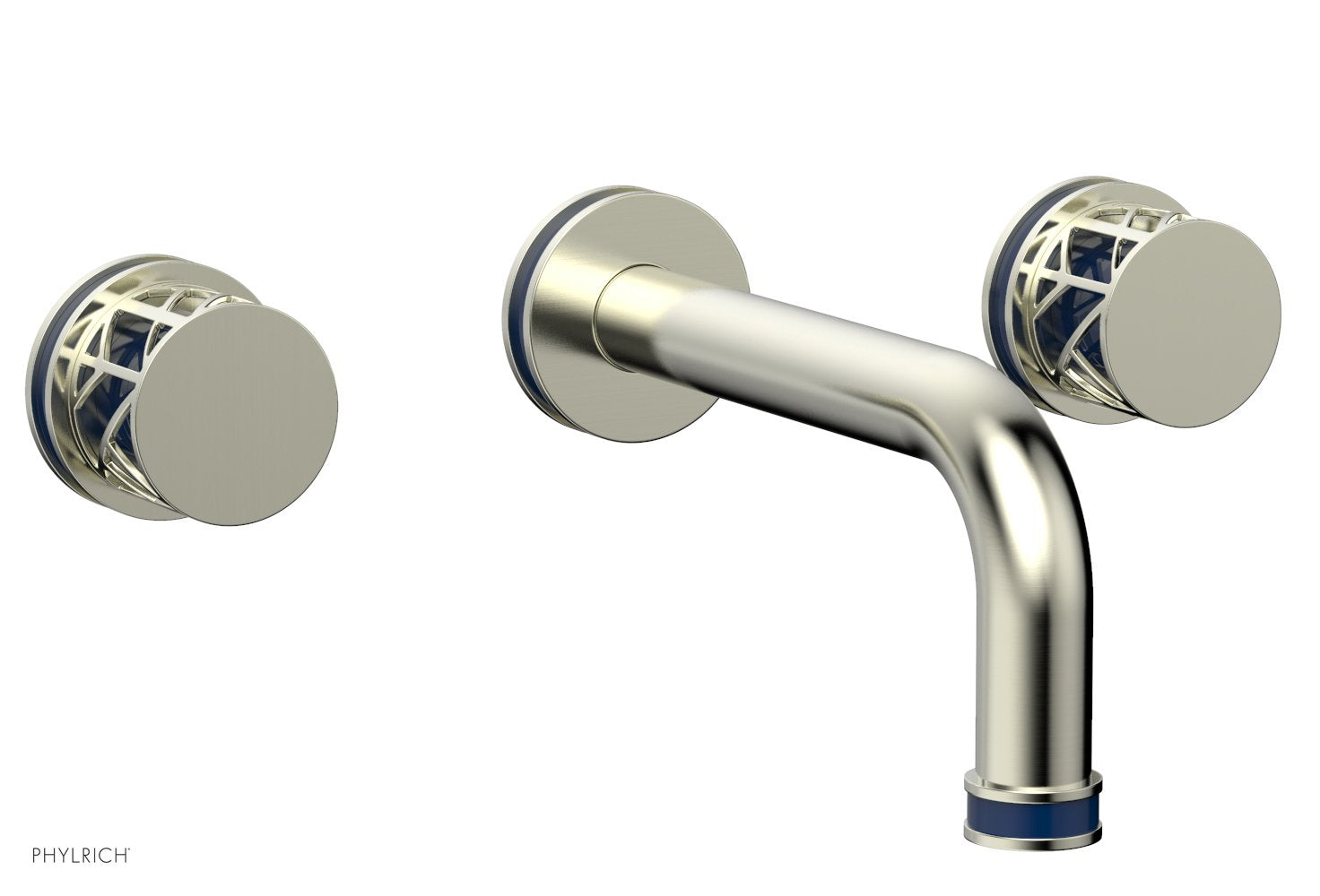 1-1/8" - Satin Nickel - JOLIE Wall Lavatory Set - Round Handles with "Navy blue" Accents 222-11 by Phylrich - New York Hardware