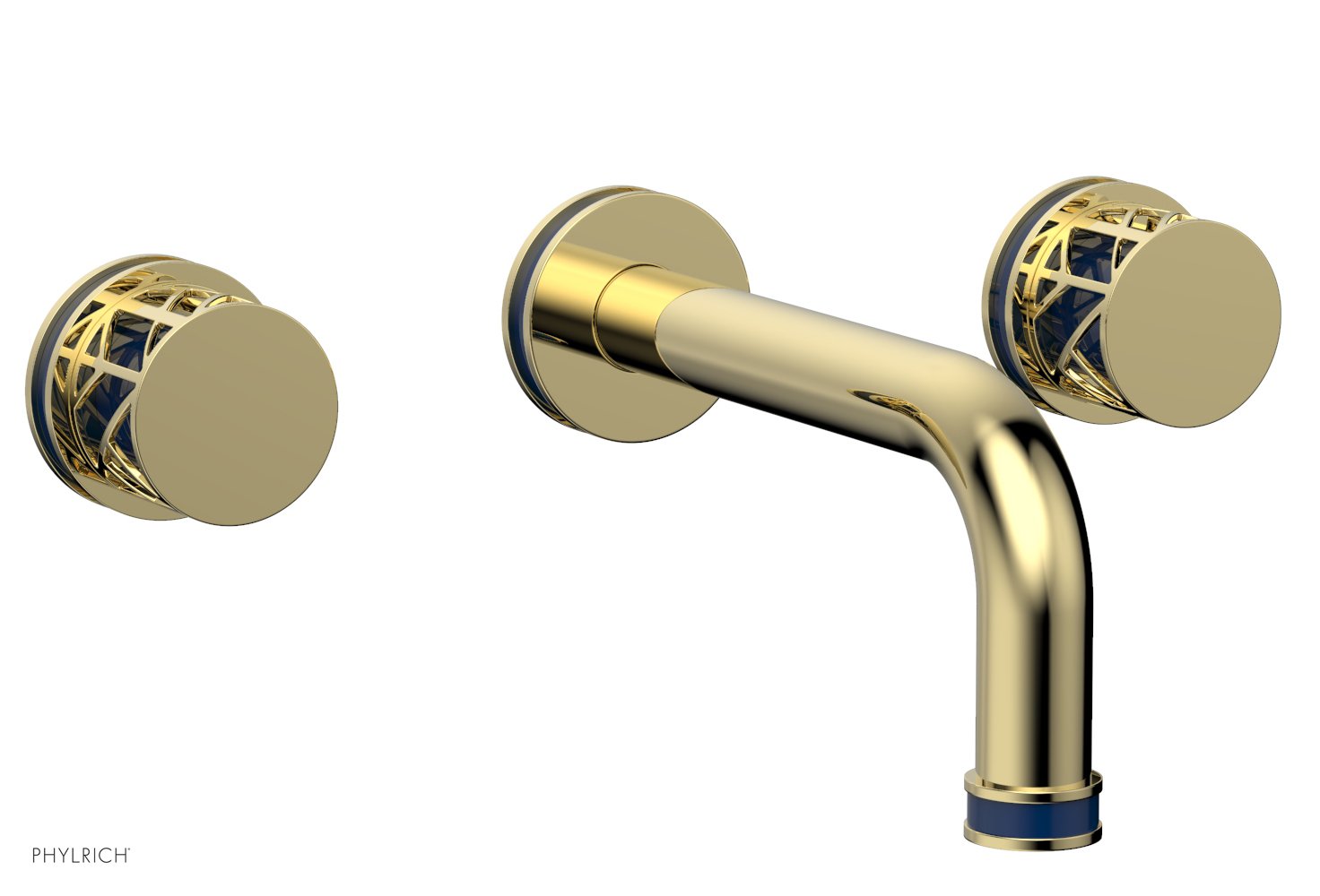 1-1/8" - Polished Brass - JOLIE Wall Lavatory Set - Round Handles with "Navy blue" Accents 222-11 by Phylrich - New York Hardware