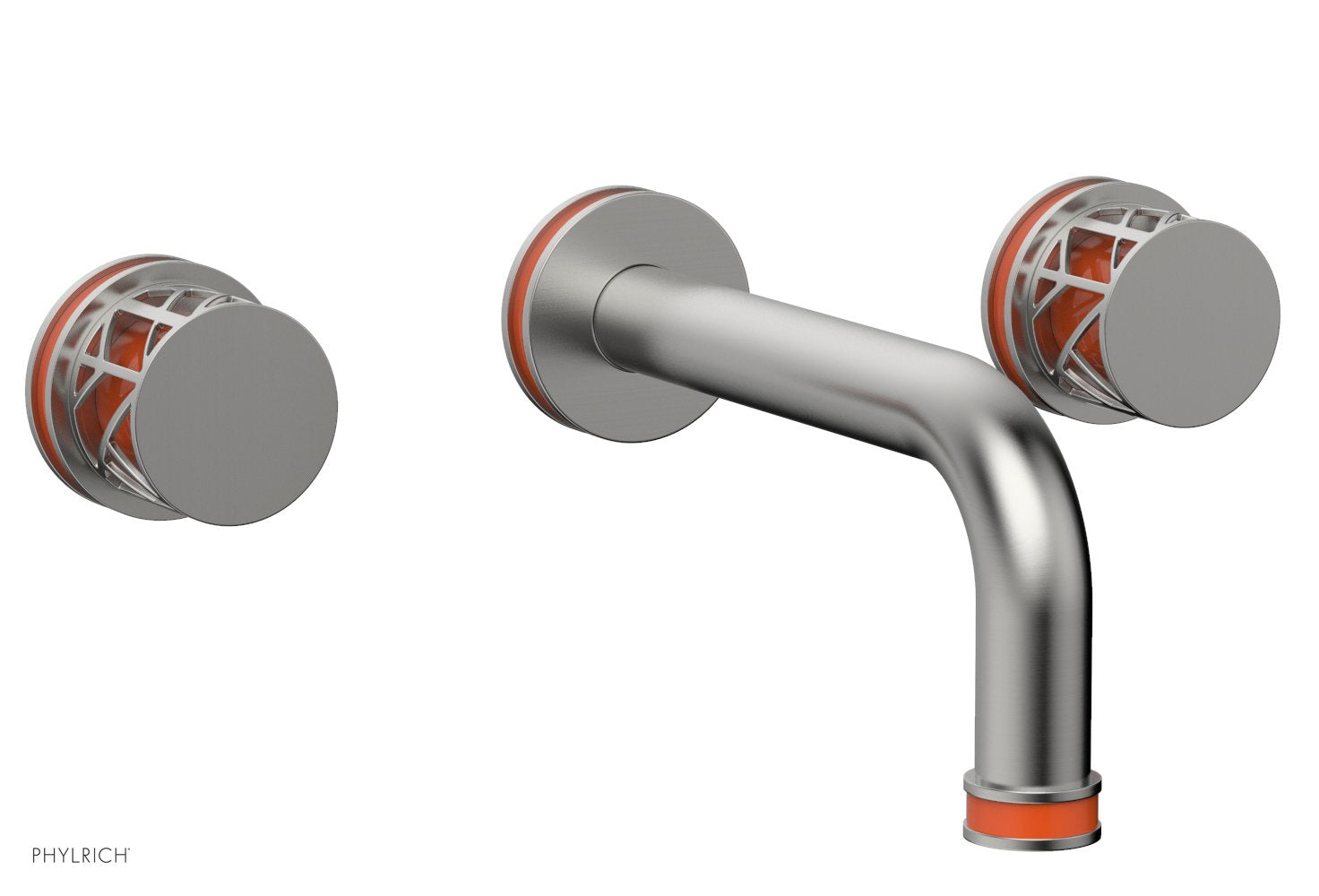1-1/8" - Satin Chrome - JOLIE Wall Lavatory Set - Round Handles with "Orange" Accents 222-11 by Phylrich - New York Hardware