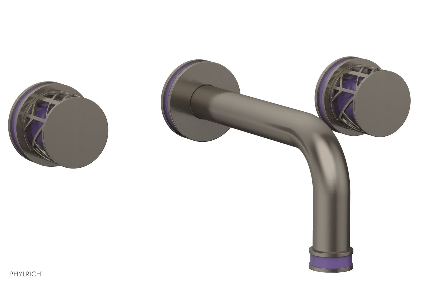 1-1/8" - Pewter - JOLIE Wall Lavatory Set - Round Handles with "Purple" Accents 222-11 by Phylrich - New York Hardware
