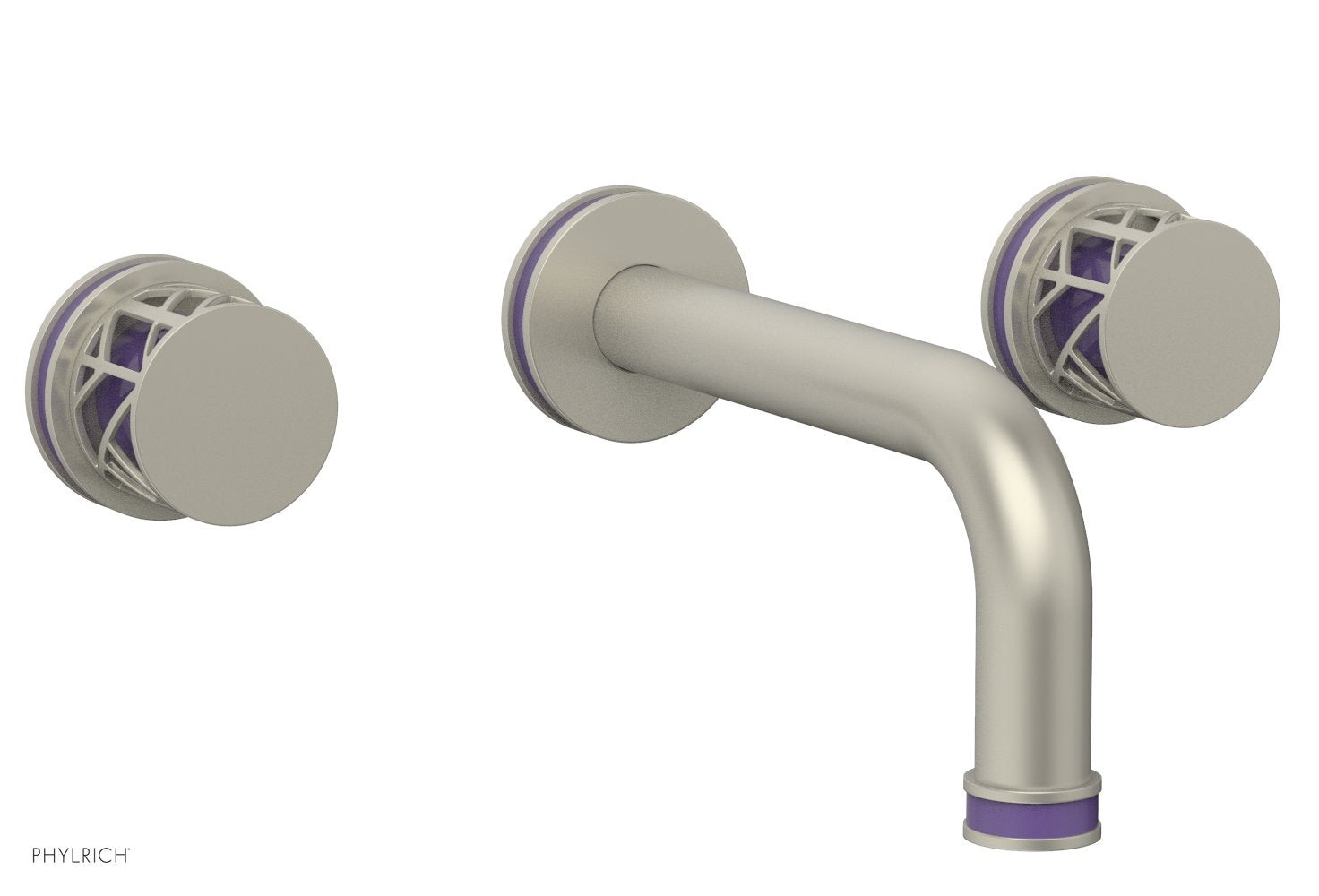 1-1/8" - Burnished Nickel - JOLIE Wall Lavatory Set - Round Handles with "Purple" Accents 222-11 by Phylrich - New York Hardware