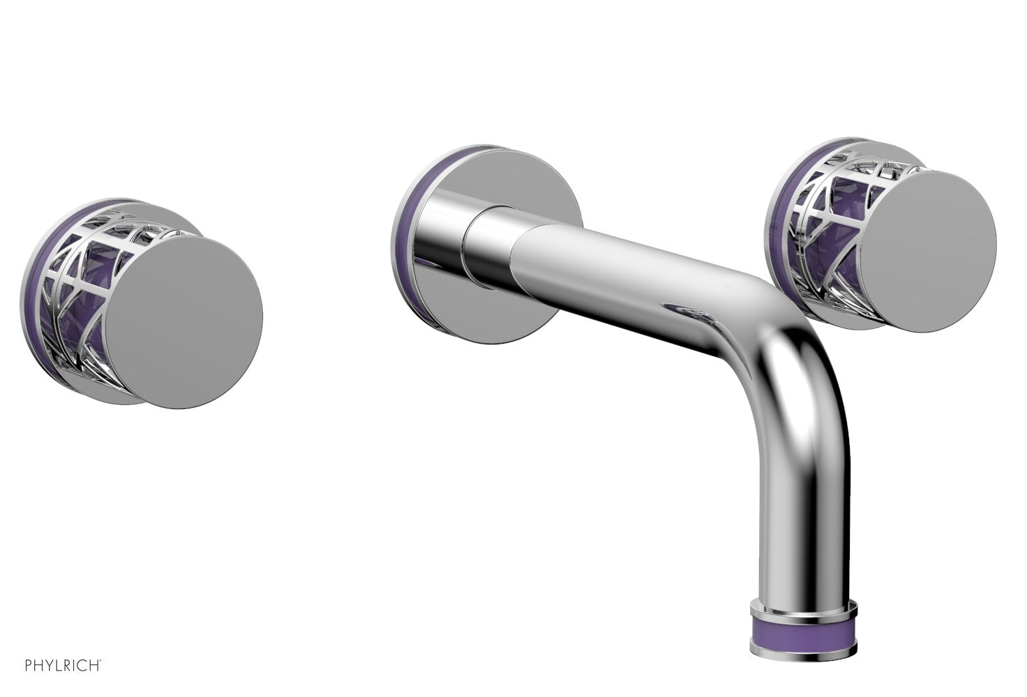 1-1/8" - Satin Brass - JOLIE Wall Lavatory Set - Round Handles with "Purple" Accents 222-11 by Phylrich - New York Hardware