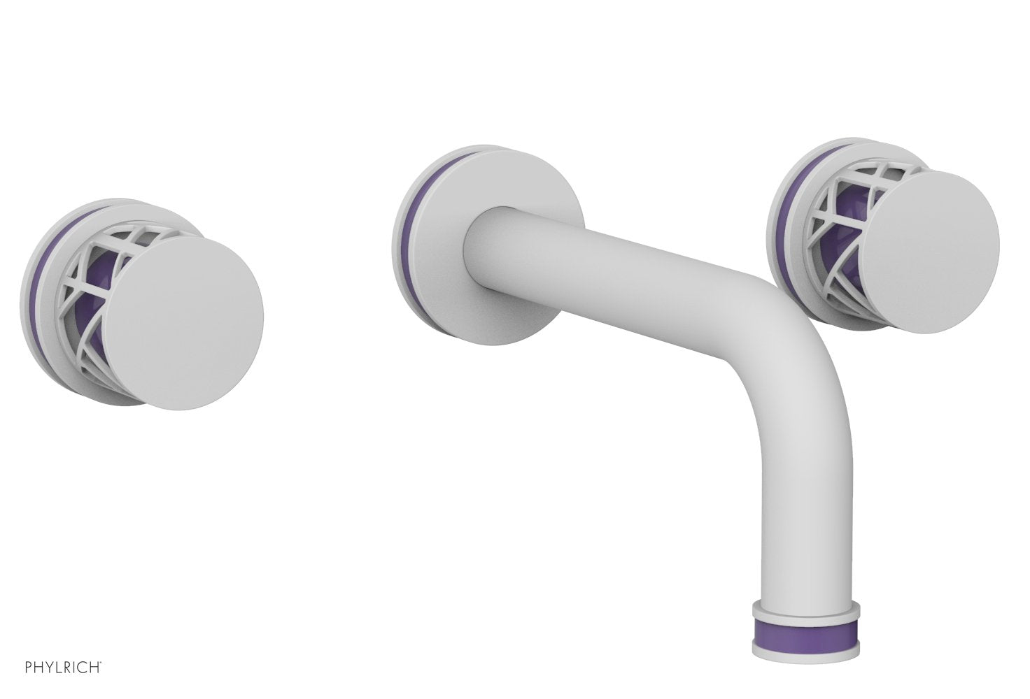 1-1/8" - Satin White - JOLIE Wall Lavatory Set - Round Handles with "Purple" Accents 222-11 by Phylrich - New York Hardware